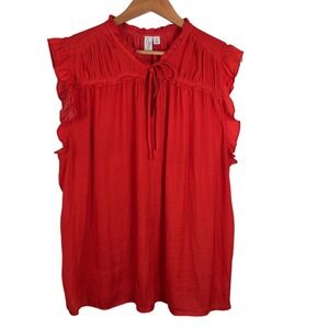 Joie Women's 2X Vermillion Ruffle Sleeveless‎ Tie Neck Blouse Top